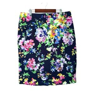 Lauren Ralph Lauren Navy Blue Floral Pencil Skirt Size 12